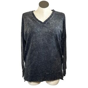 Zenana Signature Washed Black V Neck Long Sleeve Tunic Top Women's‎ Size L